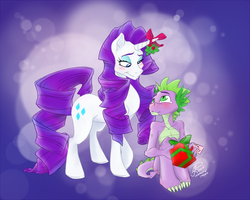 Size: 900x720 | Tagged: safe, artist:asianpie, rarity, spike, g4, female, holly, holly mistaken for mistletoe, male, ship:sparity, shipping, straight