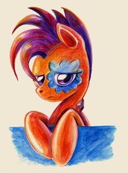 Size: 886x1200 | Tagged: safe, artist:maytee, scootaloo, pegasus, pony, g4, face paint, female, filly, sad