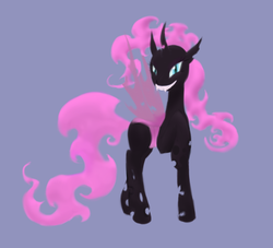 Size: 550x500 | Tagged: safe, artist:crimsonblossom42, pinkie pie, changeling, changeling queen, g4, changelingified, pink changeling