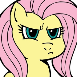 Size: 945x945 | Tagged: safe, artist:megasweet, fluttershy, pegasus, pony, g4, angry, female, frown, mare, pouting, reaction, reaction image, solo, unamused