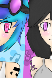 Size: 459x682 | Tagged: safe, artist:clobug98, dj pon-3, octavia melody, vinyl scratch, human, g4, humanized