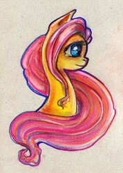 Size: 712x999 | Tagged: safe, artist:maytee, fluttershy, pony, g4, bust, female, looking away, mare, portrait, profile, solo, traditional art