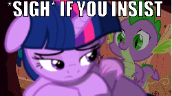 Size: 709x399 | Tagged: safe, edit, edited screencap, screencap, spike, twilight sparkle, g4, magical mystery cure, animated, caption, image macro, out of context