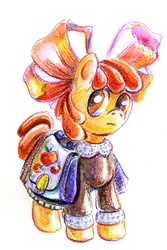 Size: 801x1200 | Tagged: safe, artist:maytee, apple bloom, earth pony, pony, g4, clothes, dress, female, saddle bag, solo