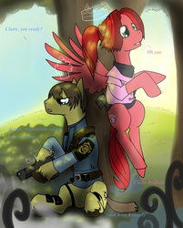 Size: 1267x1578 | Tagged: safe, claire redfield, crossover, gun, leon s. kennedy, leon scott kennedy, ponified, resident evil