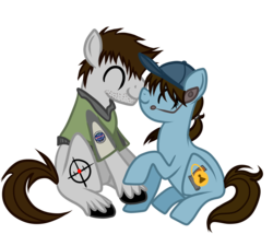 Size: 3500x3000 | Tagged: safe, chris redfield, crossover, cuddling, cute, jill valentine, ponified, resident evil, shipping, snuggling