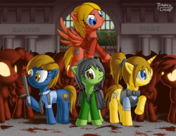 Size: 900x696 | Tagged: safe, zombie, alyssa ashcroft, cindy lennox, crossover, ponified, resident evil, rita(officer), yoko suzuki