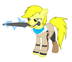 Size: 673x582 | Tagged: safe, boots, clothes, crossover, jacket, ponified, resident evil, resident evil 6, sherry birkin, stun rod