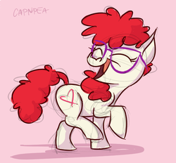 Size: 500x464 | Tagged: safe, artist:capnpea, twist, earth pony, pony, g4, 30 minute art challenge, eyes closed, female, filly, happy, pink background, signature, simple background