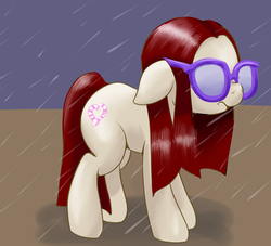 Size: 500x453 | Tagged: safe, artist:ragingsemipics, twist, earth pony, pony, g4, 30 minute art challenge, female, filly, floppy ears, foal, glasses, rain, solo, wet, wet mane