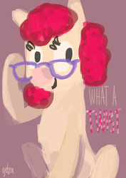 Size: 566x800 | Tagged: safe, artist:spectralunicorn, twist, earth pony, pony, g4, 30 minute art challenge, female, glasses, looking back, sitting, what a twist