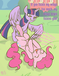 Size: 452x582 | Tagged: safe, artist:fr-13, artist:rgevskiy, pinkie pie, twilight sparkle, alicorn, pony, g4, female, mare, tickling, ticklish tummy, ticklish wings, twilight sparkle (alicorn)