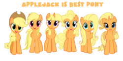 Size: 1024x512 | Tagged: safe, edit, applejack, fluttershy, pinkie pie, rainbow dash, rarity, twilight sparkle, g4, best pony, everypony is applejack, mane 6 recolors, mane six, recolor