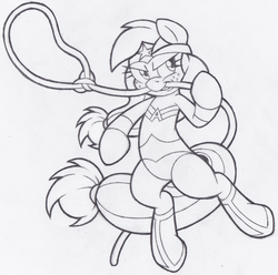 Size: 681x675 | Tagged: safe, artist:dfectivedvice, applejack, earth pony, pony, g4, crossover, female, grayscale, hatless, lasso, missing accessory, monochrome, mouth hold, parody, solo, traditional art, wonder woman, wonderjack