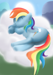 Size: 500x700 | Tagged: safe, artist:kdogfour, rainbow dash, g4, cloud, sleeping