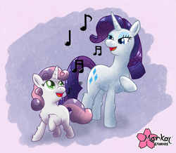Size: 3004x2620 | Tagged: safe, artist:clouddg, rarity, sweetie belle, pony, unicorn, g4, duo, music notes, singing, sisters
