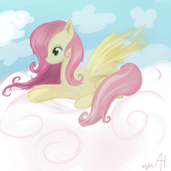 Size: 3000x3000 | Tagged: safe, artist:baka-miku, fluttershy, pony, g4, cloud, cloudy, female, solo