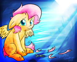 Size: 800x650 | Tagged: safe, artist:justagirlonline, fluttershy, pony, g4, crying, female, haircut, scissors, short hair, solo