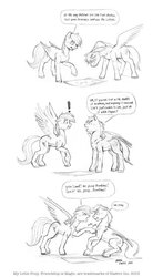 Size: 753x1280 | Tagged: safe, artist:baron engel, rainbow dash, oc, oc:sky brush, pegasus, pony, g4, comic, dialogue, female, grayscale, male, map, mare, monochrome, nudity, pencil drawing, plop bombing, sheath, sketch, stallion, traditional art