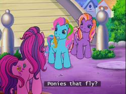 Size: 640x480 | Tagged: safe, screencap, rainbow dash (g3), skywishes, twinkle twirl, earth pony, pony, friends are never far away, g3, female, hilarious in hindsight, irony, mare, subtitles