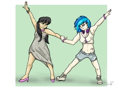 Size: 4961x3508 | Tagged: safe, artist:lauren-campbell, dj pon-3, octavia melody, vinyl scratch, human, g4, humanized