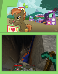 Size: 357x456 | Tagged: safe, apple bytes, archer (g4), button mash, scootablue, g4, arcade, button, colt, exploitable meme, female, filly, foal, high score, high score plays, male, meme, minecraft, video game