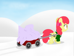 Size: 1280x960 | Tagged: safe, artist:dtcx97, apple bloom, earth pony, pony, post-crusade, g4, cart, female, snow, solo