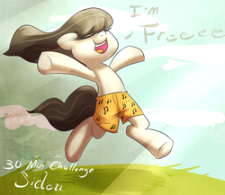 Size: 1500x1302 | Tagged: safe, artist:siden, octavia melody, pony, g4, bipedal, boxers, clothes, female, happy, running, solo, underwear