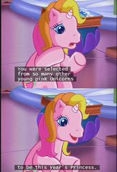 Size: 637x932 | Tagged: safe, edit, edited screencap, screencap, rarity (g3), pony, unicorn, g3, the runaway rainbow, lore, princess, subtitles