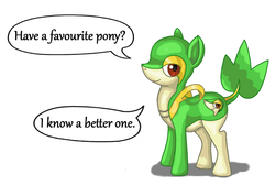 Size: 621x418 | Tagged: safe, artist:rjdaae, snivy, pokémon, ponified, smugleaf