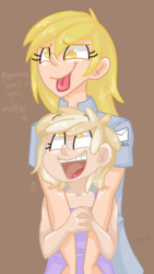 Size: 451x800 | Tagged: safe, artist:steeve, derpy hooves, dinky hooves, human, g4, cute, equestria's best daughter, equestria's best mother, happy, humanized, no pupils, smiling, tongue out