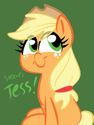 Size: 355x473 | Tagged: dead source, safe, artist:steeve, applejack, earth pony, pony, g4, cute, female, simple background, sitting, solo, style emulation
