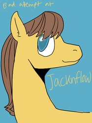 Size: 355x473 | Tagged: safe, artist:steeve, caramel, earth pony, pony, g4, blue background, jacknflow, male, simple background, solo, stallion, style emulation, text