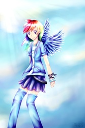 Size: 1200x1800 | Tagged: safe, artist:shiita64, rainbow dash, human, g4, female, humanized, skinny, solo, thin, winged humanization