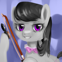 Size: 800x800 | Tagged: safe, artist:marinakirby, octavia melody, earth pony, pony, g4, bow (instrument), female, looking at you, mare, smiling, solo