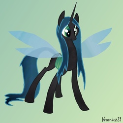 Size: 1200x1200 | Tagged: dead source, safe, artist:veronica29pl, queen chrysalis, changeling, changeling queen, g4, female, holeless, simple background, smiling, solo, spread wings, standing, wings