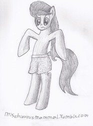 Size: 1187x1596 | Tagged: safe, artist:meanhedgehog, octavia melody, earth pony, pony, g4, 30 minute art challenge, bipedal, boxers, clothes, female, solo, topless, traditional art, underwear