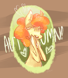 Size: 615x709 | Tagged: dead source, safe, artist:steeve, carrot top, golden harvest, earth pony, pony, g4, autumn, cute, cutie top, female, heart, mare, open mouth, open smile, smiling, solo, text