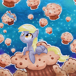 Size: 600x600 | Tagged: safe, artist:mkfileur, derpy hooves, rainbow dash, pegasus, pony, g4, cute, duo, female, gif, mare, muffin, non-animated gif, prone, that pony sure does love muffins