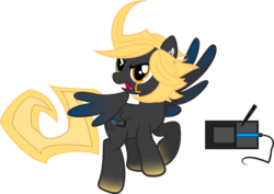 Size: 1600x1131 | Tagged: safe, artist:likonan, artist:restlessillustrator, oc, oc only, pegasus, pony, blonde, cutie mark, earpiece, facial markings, flying, gray, ri, serious, serious face, simple background, transparent background