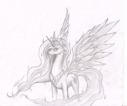Size: 2903x2442 | Tagged: safe, artist:thedrunkcoyote, princess celestia, pony, g4, female, grayscale, sketch, solo, traditional art