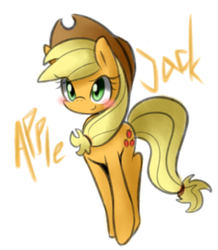 Size: 865x991 | Tagged: safe, artist:maren, applejack, earth pony, pony, g4, blushing, female, mare, simple background, smiling, solo, white background