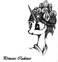 Size: 760x801 | Tagged: safe, artist:applepie5480, princess cadance, pony, g4, alternate hairstyle, female, monochrome, solo, trace, traditional art