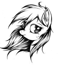 Size: 620x694 | Tagged: safe, artist:applepie5480, applejack, earth pony, pony, g4, female, loose hair, monochrome, solo, trace, traditional art, windswept mane