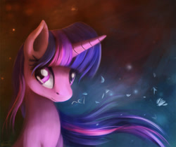 Size: 1100x926 | Tagged: safe, artist:ajvl, twilight sparkle, pony, unicorn, g4, aside glance, bust, female, heart, horn, looking at you, mare, pictogram, portrait, solo, three quarter view, windswept mane