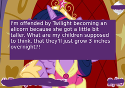 Size: 500x354 | Tagged: safe, edit, edited screencap, screencap, twilight sparkle, alicorn, pony, offensive ponies, g4, magical mystery cure, charity, cropped, meme, meta, text, twilight sparkle (alicorn), twimobile