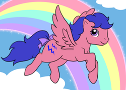 Size: 500x359 | Tagged: safe, artist:spirit-of-twilight, firefly, pegasus, pony, g1, bow, female, mare, rainbow, solo, tail, tail bow