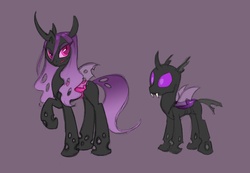Size: 1083x750 | Tagged: safe, artist:carnifex, oc, oc only, oc:miasma, changeling, changeling queen, changeling oc, changeling queen oc, female, miasma hive, purple background, purple changeling, simple background