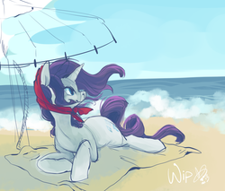 Size: 1157x986 | Tagged: safe, artist:clovercoin, rarity, pony, g4, beach, solo