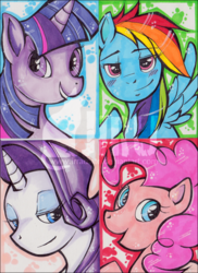 Size: 582x800 | Tagged: safe, artist:irradiate, applejack, rainbow dash, rarity, twilight sparkle, g4, markers, traditional art